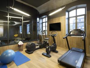 a gym with exercise bikes and a treadmill at Novotel Saint Brieuc Centre Gare in Saint-Brieuc