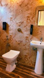 a bathroom with a toilet and a sink at Mitra Palolem in Canacona