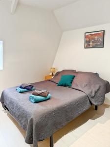 a bed with two pillows on it in a room at Maison de village à Puybrun in Puybrun