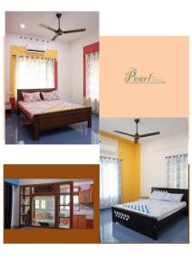 un collage de quatre photos d'une chambre dans l'établissement PEARL SPOT Munroe Serviced Villa, à Munroe Island