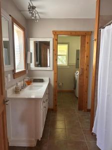 ein Badezimmer mit Waschbecken und Toilette in der Unterkunft The coziest Cedar cottage in Fayetteville