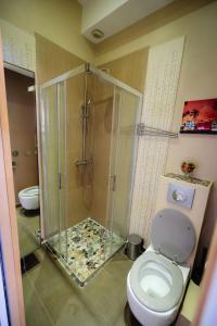 a bathroom with a shower and a toilet and a sink at Le repaire d'Antibes atypique proche parc et mer in Juan-les-Pins