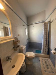 Un baño con lavabo, inodoro y ducha. en Grande Deluxe Home, en Fira