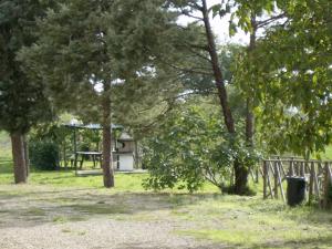 un parque con árboles y una mesa de picnic al fondo en La Quiete en Acquapendente