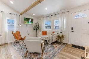 a living room with a couch and a table at Gone Fishin in Buckeye Lake