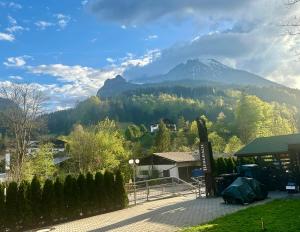 a view of a mountain from a house at Bergbach in Ramsau