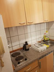 a kitchen counter with a stove and a sink at Graeff sweet apartment in Cologne