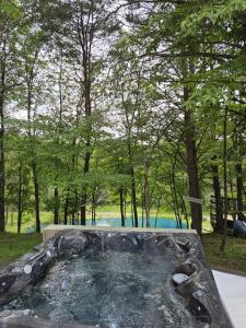 a fountain in a park with trees in the background at The Backwoods Paradise in Logan
