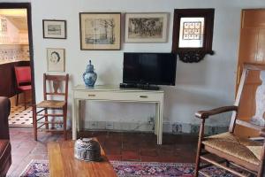 a living room with a television on a table at Charming house in Westenschouwen in Burgh Haamstede