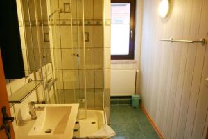 a bathroom with a shower and a sink at Wohnung In Ilfeld Mit Grill Und Garten in Harztor +7 photos