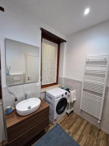 Un baño con lavabo y lavadora. en Beki's apartment, en Alba 6 fotos más