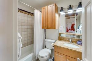 une salle de bain avec toilettes, lavabo et douche dans l'établissement Ski, Hike and Fish! Beautiful Retreat Near Taos, à Valdez 18 autres photos