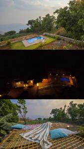 two pictures of a resort with a swimming pool at Lifeline Villas -Sunset Bird Infinity Pool Villa With Valley View in Panchgani