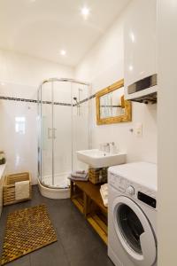 La salle de bains est pourvue d'un lave-linge et d'un lavabo. dans l'établissement Apartment Vienna Your home abroad, à Vienne