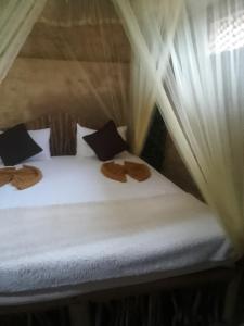 埃拉New Grand Mud的配有白色床单和枕头的宿舍间内的一张床位