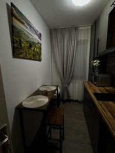 克拉约瓦Petra's的浴室设有桌子、水槽和窗户