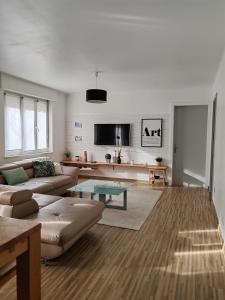 a living room with a couch and a table at Les Jacynthes in Colmar