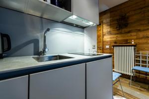 een keuken met een spoelbak en een aanrechtblad bij L'Atelier du Temps - Maison Ida in Courmayeur