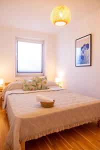 Postel nebo postele na pokoji v ubytování Blick auf die Sachsenhöhe