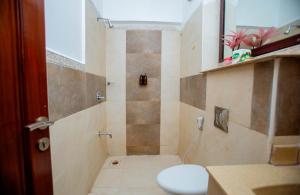 un bagno con wc e doccia di Tima Residence a Dar es Salaam Altre 100 foto