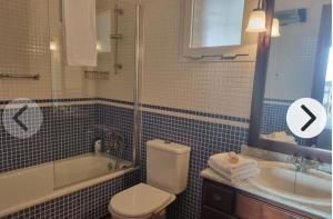 a bathroom with a toilet and a tub and a sink at Luminoso Terrazas Piscinas Parking in Vera +33 photos
