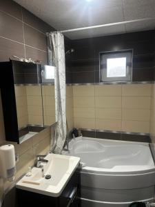 a bathroom with a tub and a toilet and a sink at DAVID Resident in Cavnic