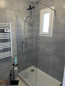 ein Badezimmer mit Dusche mit Glastür in der Unterkunft Le CLOS du LÉZARD - L'escapade in Port-la-Nouvelle