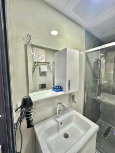 a bathroom with a sink and a shower at Hagia Sophia Palace Hotel in Istanbul +95 photos