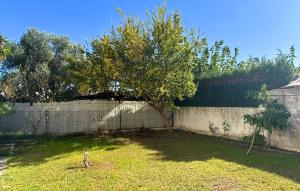 a fence with a tree in the middle of a yard at 4 Bedroom Lovely Home In Creixell in Roda de Bará +12 photos