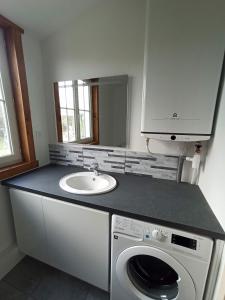 ein Badezimmer mit Waschbecken und Waschmaschine in der Unterkunft Maison de vacances Ile d'Oléron 2 Chambres in Saint-Pierre-dʼOléron