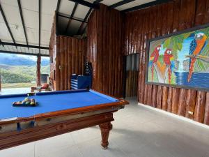 a pool table in a room with a painting at Finca en el 30 La Cabaña Salome in Papagalleros