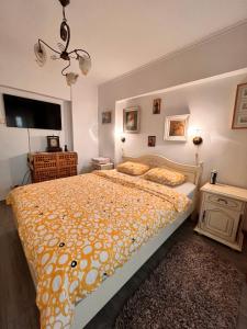 雅西Cip-Apartament24的一间卧室配有一张带黄色棉被的大床