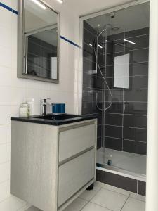 a bathroom with a sink and a shower at Maeva 7 in Guidel +11 photos