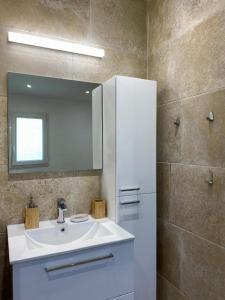 Un baño con lavabo, espejo y nevera. en La Clemensane, en Lacoste 47 fotos más