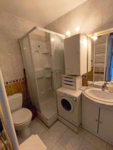 a bathroom with a shower and a toilet and a sink at Nid des Angles - Cœur de station vue Lac & Montagne in Les Angles