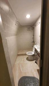 a small bathroom with a toilet and a sink at mountains wadi rum in Disah