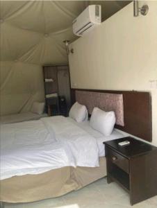 a bedroom with two beds in a tent at mountains wadi rum in Disah