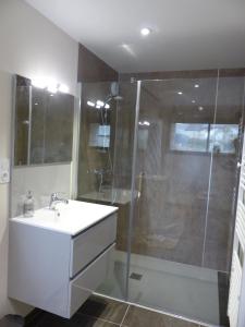 a bathroom with a shower and a sink and a shower at GITE DE L'AUTAN - Villa 8 pers-4 salles de bain indépendantes, piscine chauffée et Spa in Durenque