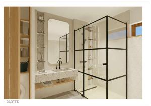 un bagno con lavandino e specchio di Villa Prestige Collection a Scheia