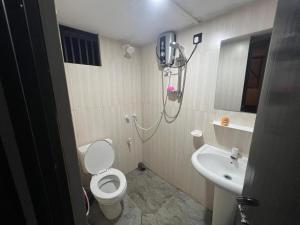 a bathroom with a shower and a toilet and a sink at David Villa in Anuradhapura