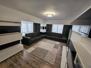a living room with a couch and a television at Carol Apart in Craiova