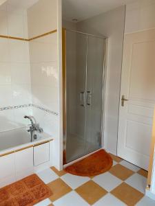 ein Badezimmer mit Dusche und Waschbecken in der Unterkunft Le Hameau du moulin a vent in Saint-Avertin