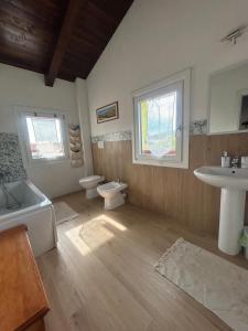 un bagno con due WC e un lavandino di Valentinas retreat a San Dorligo della Valle