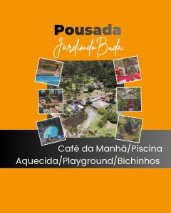 a collage of photos of a resort at Pousada Jardim do Buda com Café e Piscina in Urubici