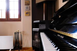 a black piano in a room with a window at Apartamento Reina de la Paz en San Sebastián de Garabandal in RIonansa
