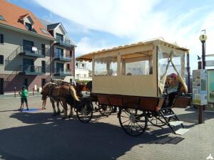 een paardenkoets in een stadsstraat bij en baie de somme in Cayeux-sur-Mer
