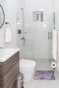 un bagno con wc e doccia in vetro di La Isla Royal - Raya Cosmica a Miches