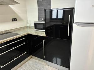 a kitchen with a black refrigerator and a sink at Centro a todo confort, 1 dormitorio A in Dos Hermanas