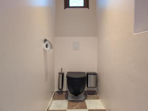a bathroom with a black toilet and two trash cans at Geldmunt 37 in Ghent +13 photos