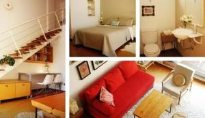 a collage of four pictures of a room at Departamento Paraiso in Eva Perón